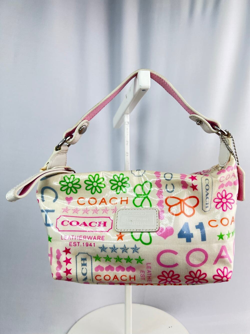 Coach Y2K Rainbow Graffiti Butterfly Mini Demi Shoulder Bag White Pink 8815